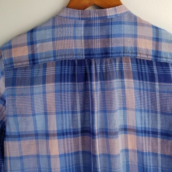 Loft Chambray Knit Softened Plaid Shirt Bell Sleeve - Picture 6 of 8